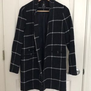 Navy black checkered plaid coat